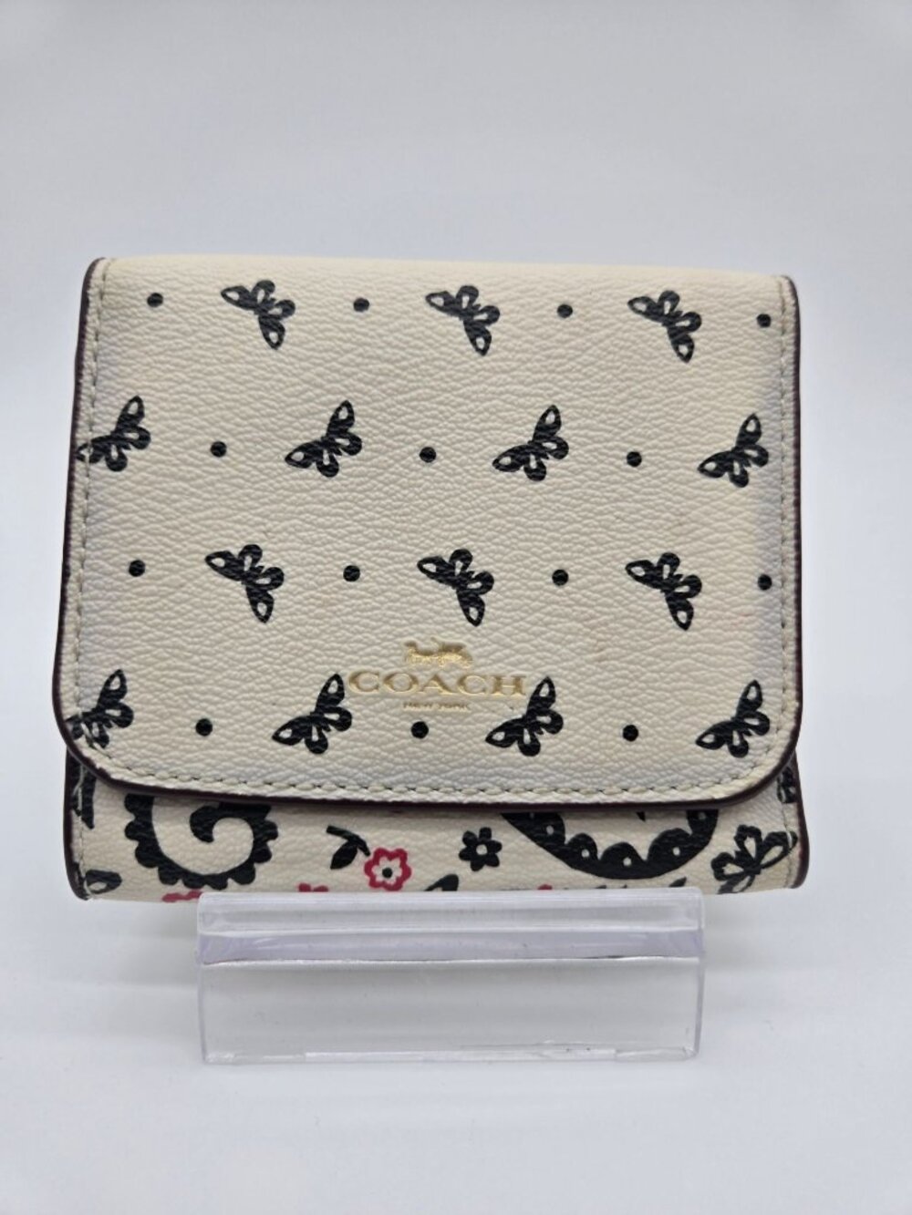 Coach Butterfly Bandana Small Wallet Chalk Black Double Flap Wallet